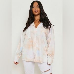 Boohoo oversized tie dye button up